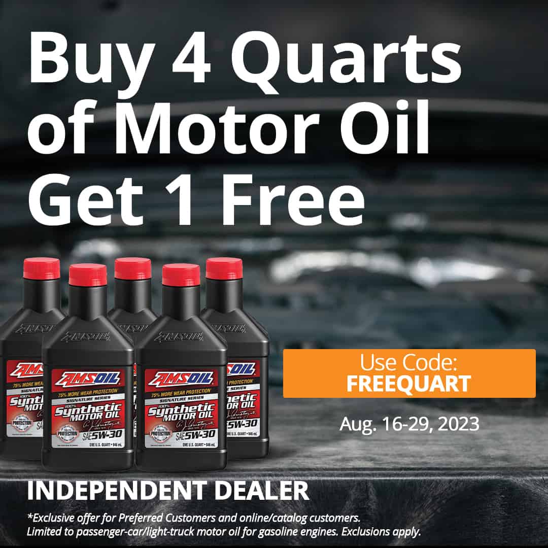 Buy 4 quarts (946-ml bottles) of AMSOIL motor oil, get 1 free