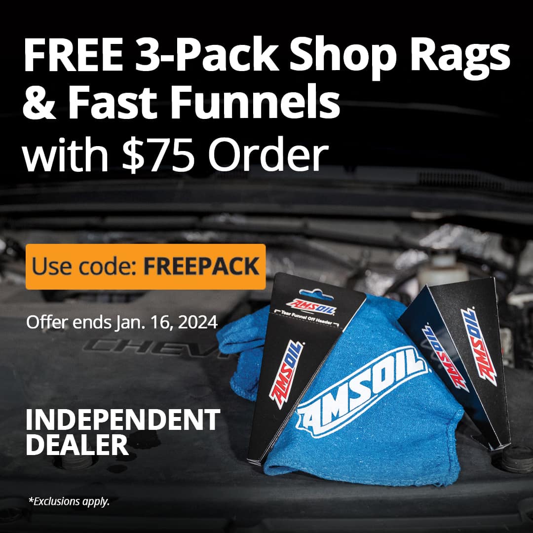 Image of a PC Offer: Three free AMSOIL shops rags and fast funnels with order of $75 or more