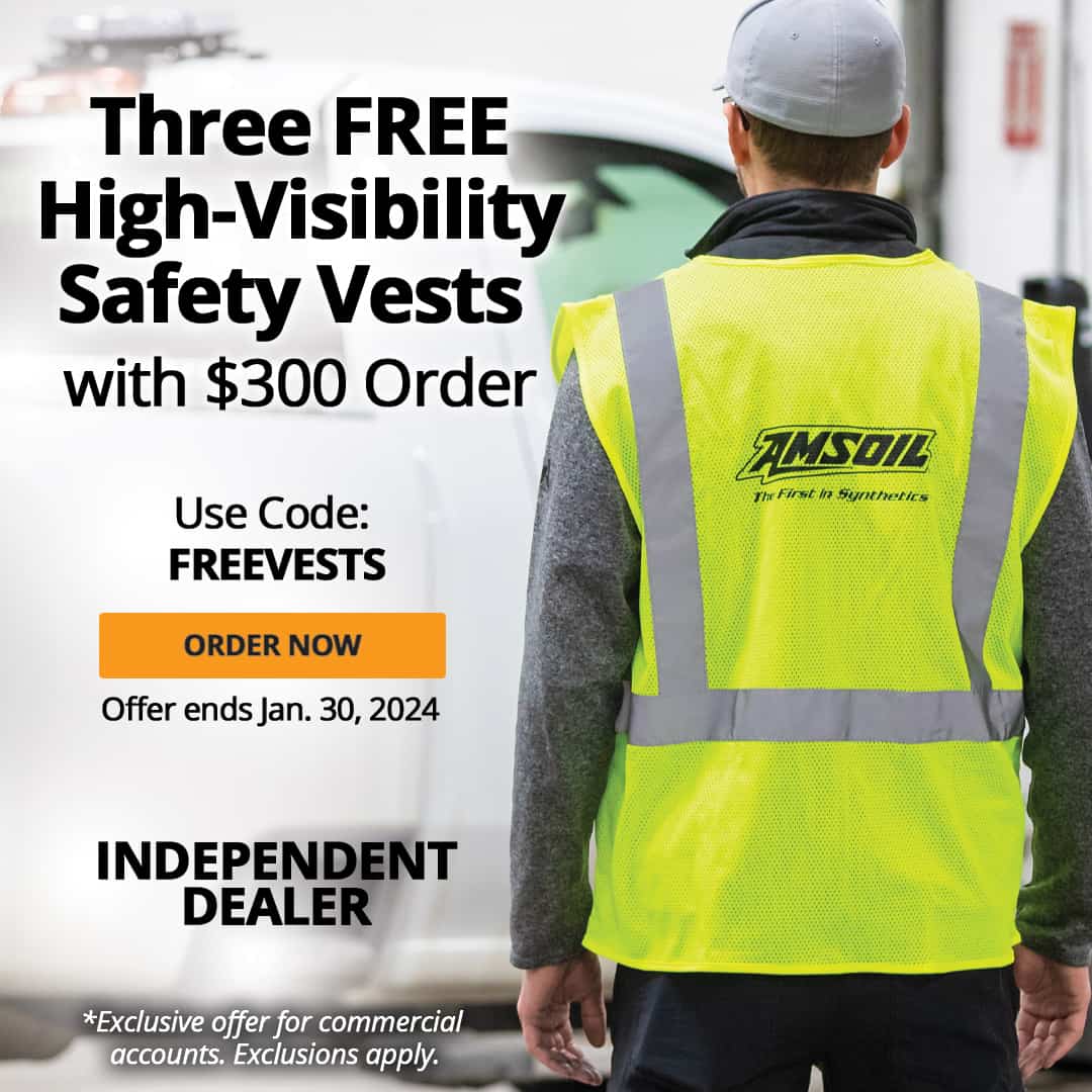 Image of Three free AMSOIL high-visibility safety vests with order of $300 or more